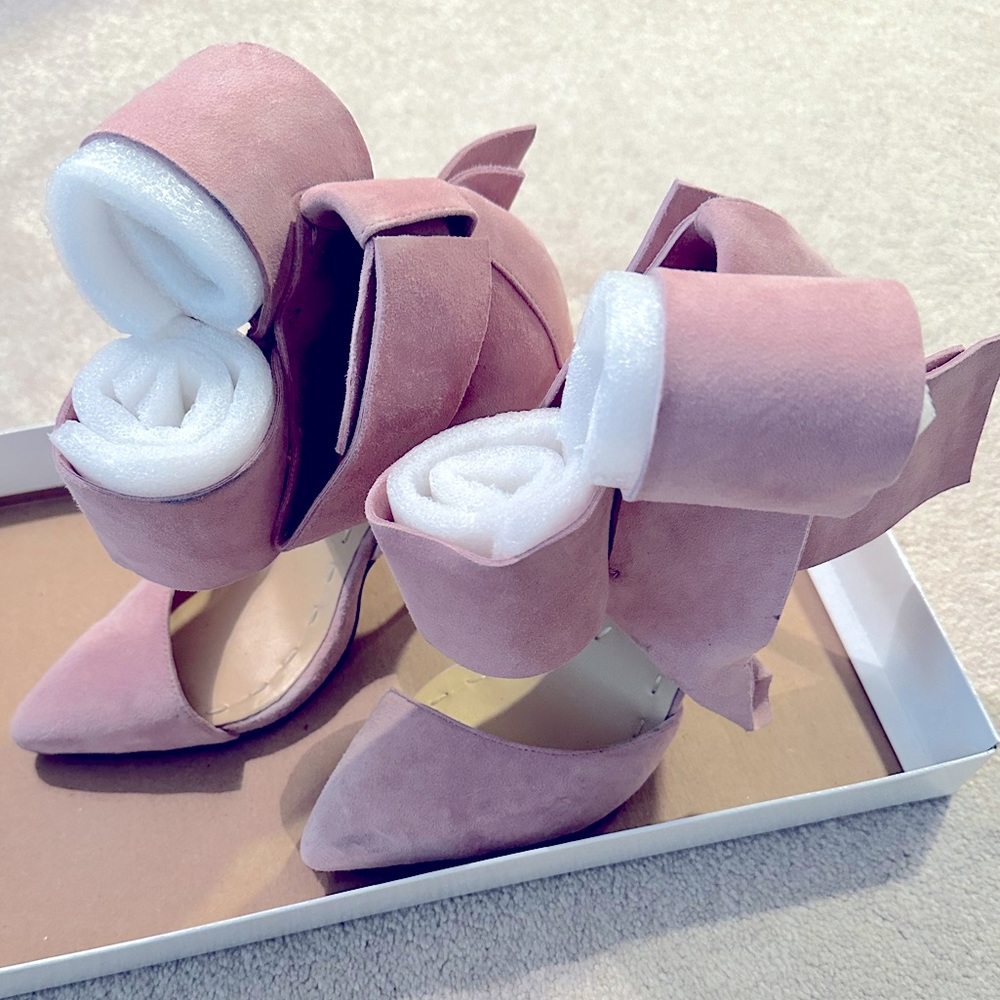 Pink Suede Bow Aminah Abdul Jillil Heels